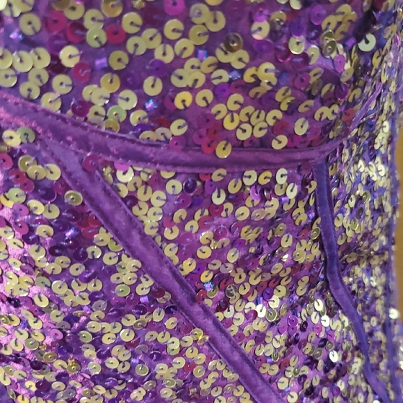 Jovani Sequined Mini Dress in Purple and Gold - Picture 4 of 11